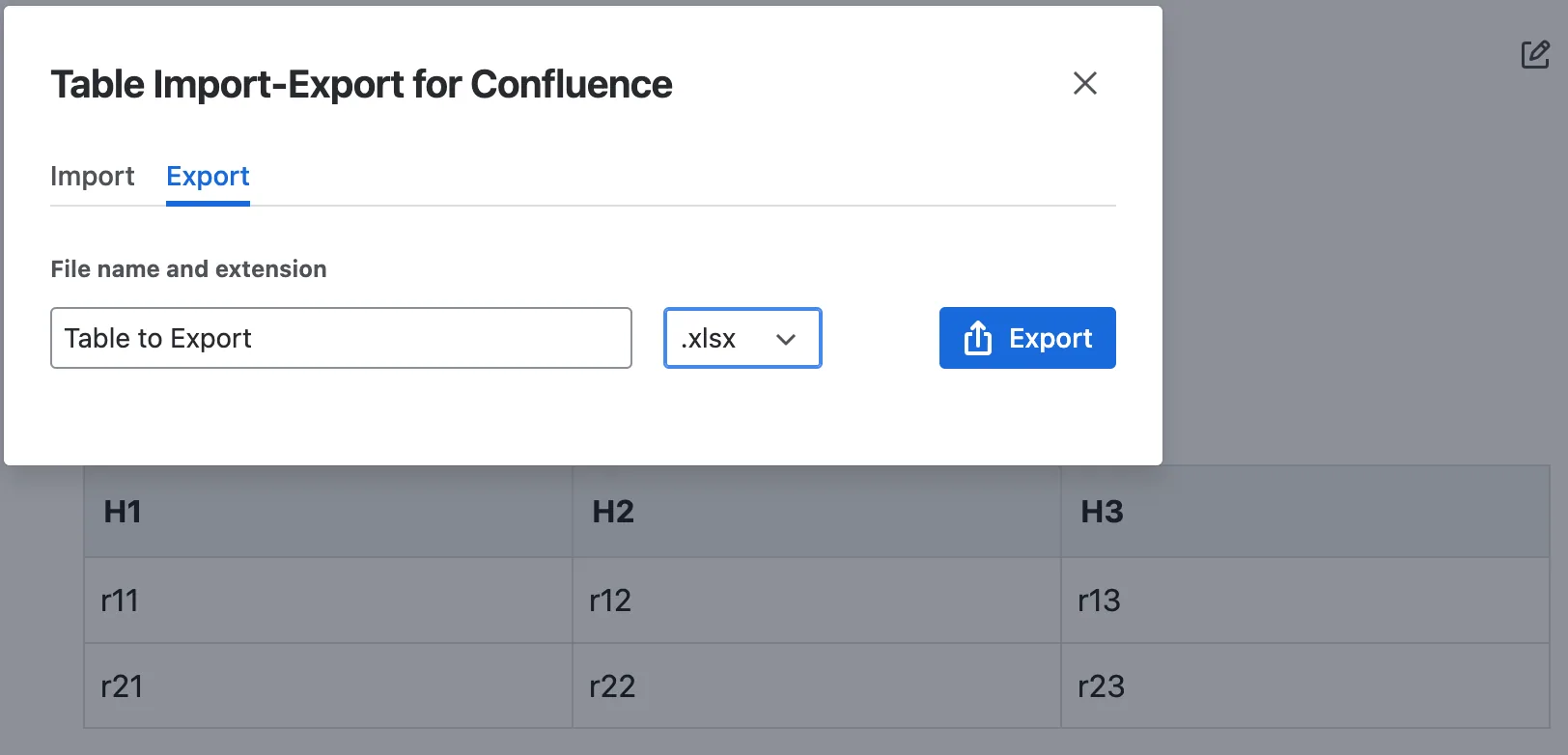Table Import Export CSV export workflow