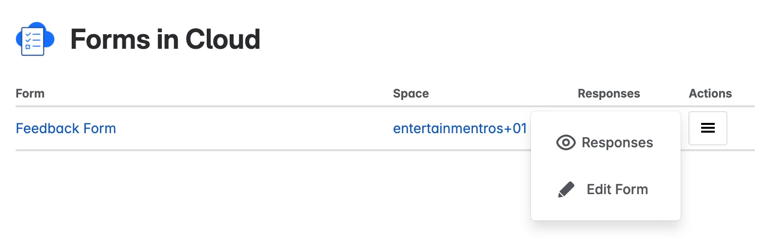 Forms in Cloud responses table in Confluence