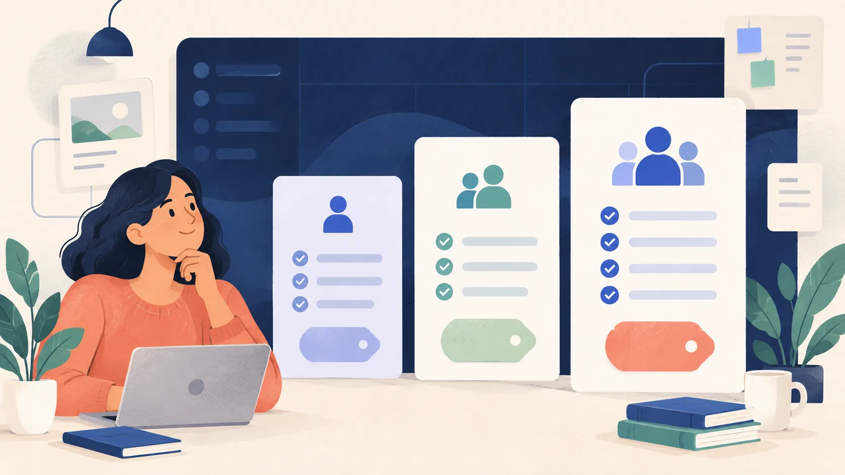Illustration of comparing Confluence pricing plans and workspace features